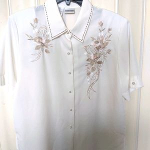 Liz Baker Vintage Embroidered White Blouse
